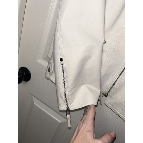 Lafayette 148 New York Cairo Cream Color Full Zip Polyamide Moto Jacket size 12 - Picture 5 of 12